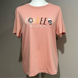 Coffee Queen Graphic Tee Blush Pink Leopard Detail Size L